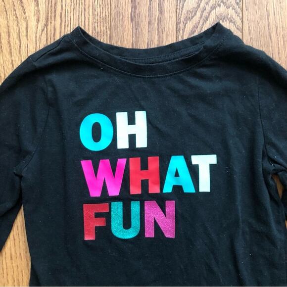 Cat & Jack Oh What Fun Graphic Peplum Long Sleeve Black Top Girl’s Size 10/12 - Picture 2 of 5